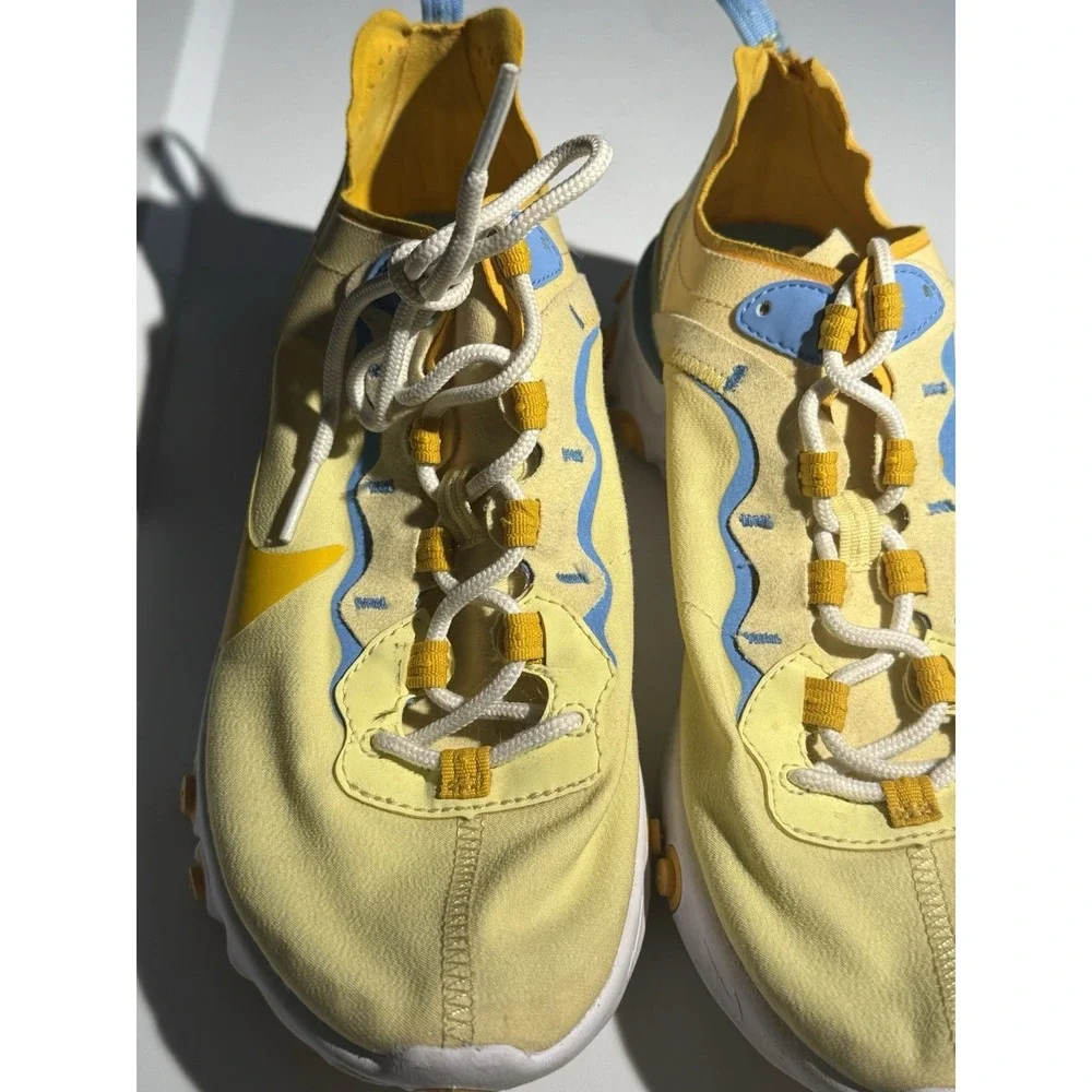 Nike React Element 55 Womens 10 Pale Yellow Gold Blue BQ2728-700 Running Shoes